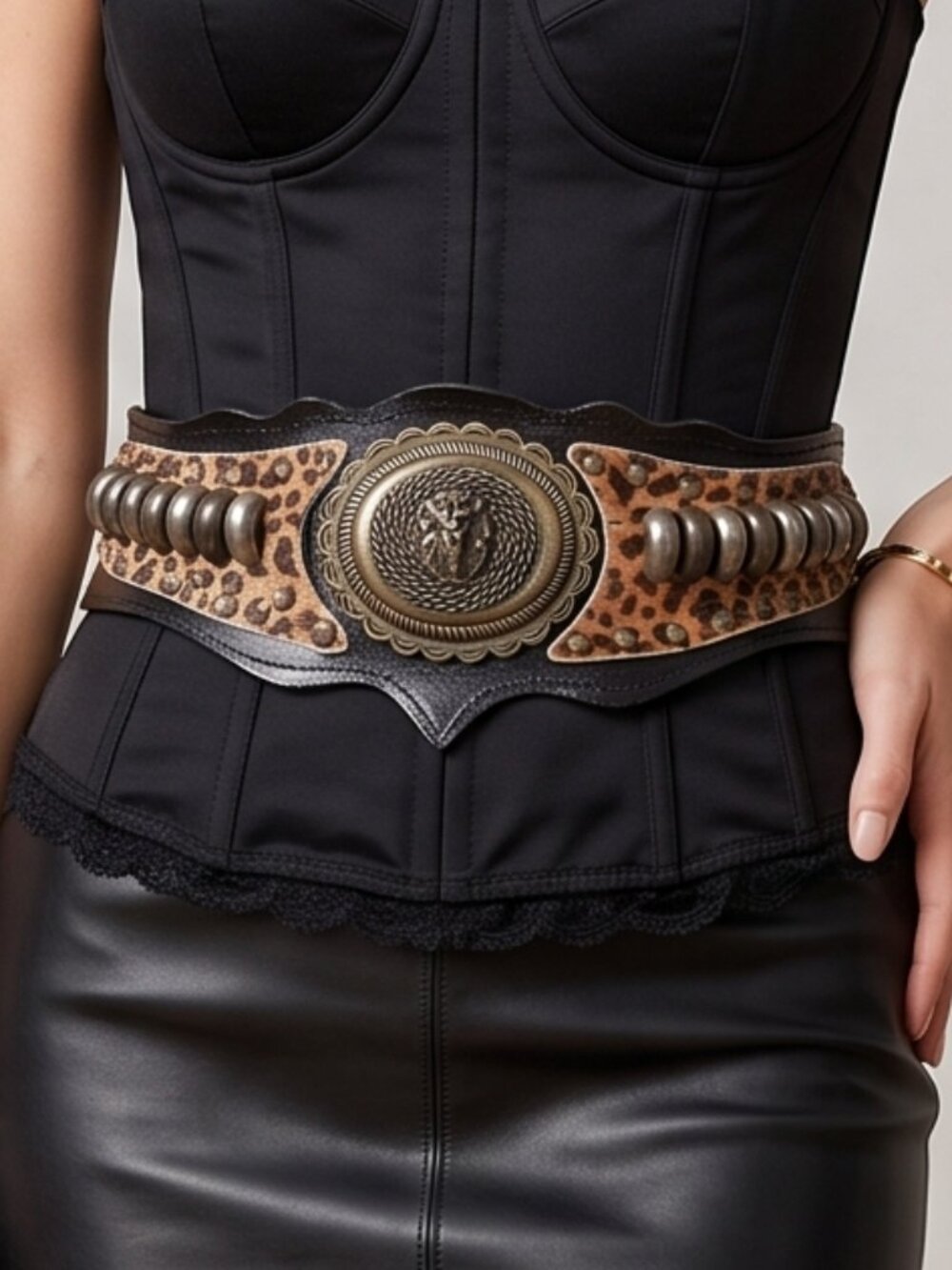 Lion Leather Leopard Skin Belt Corset Vintage Steampunk Gothic Rare
